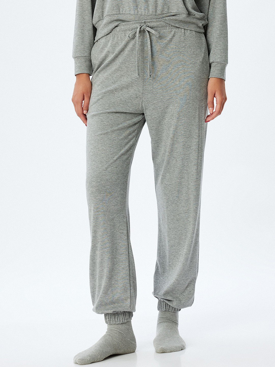 

Koton Women Long Sleeves Drawstring Night suit, Grey