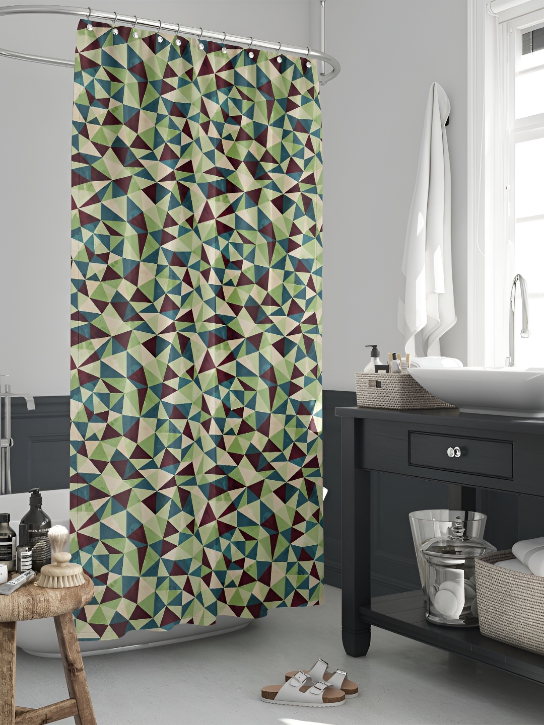 

ArtzFolio Beige & Green Printed Waterproof Shower Curtain
