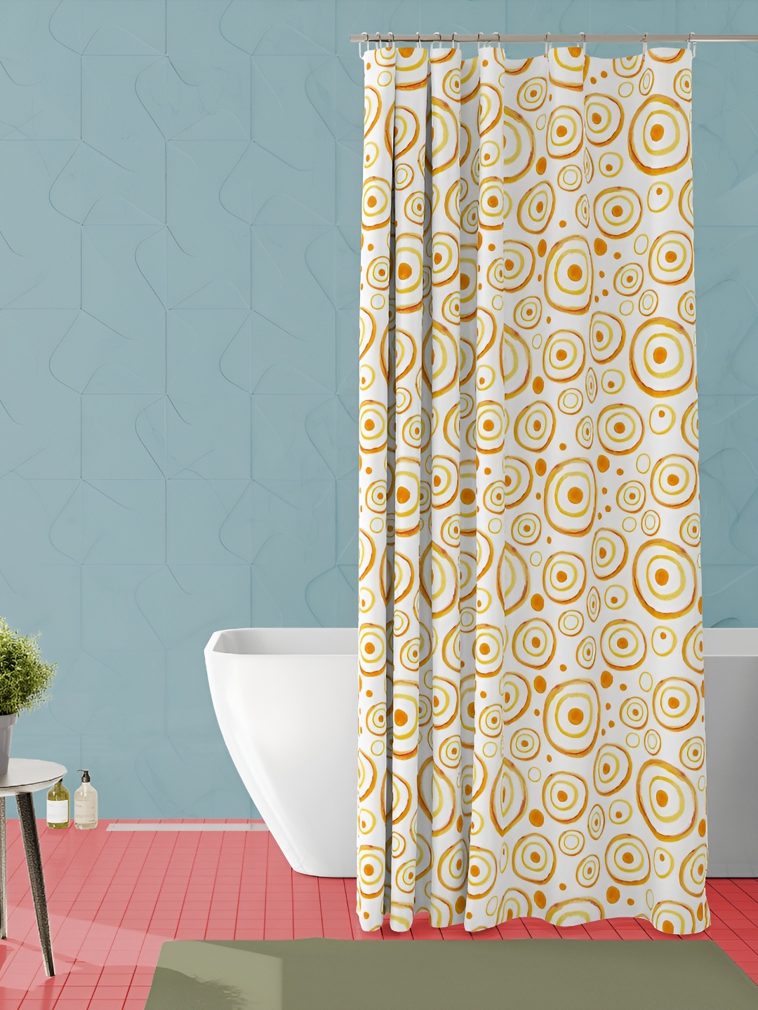 

ArtzFolio White & Orange Colored Printed Waterproof Shower Curtain
