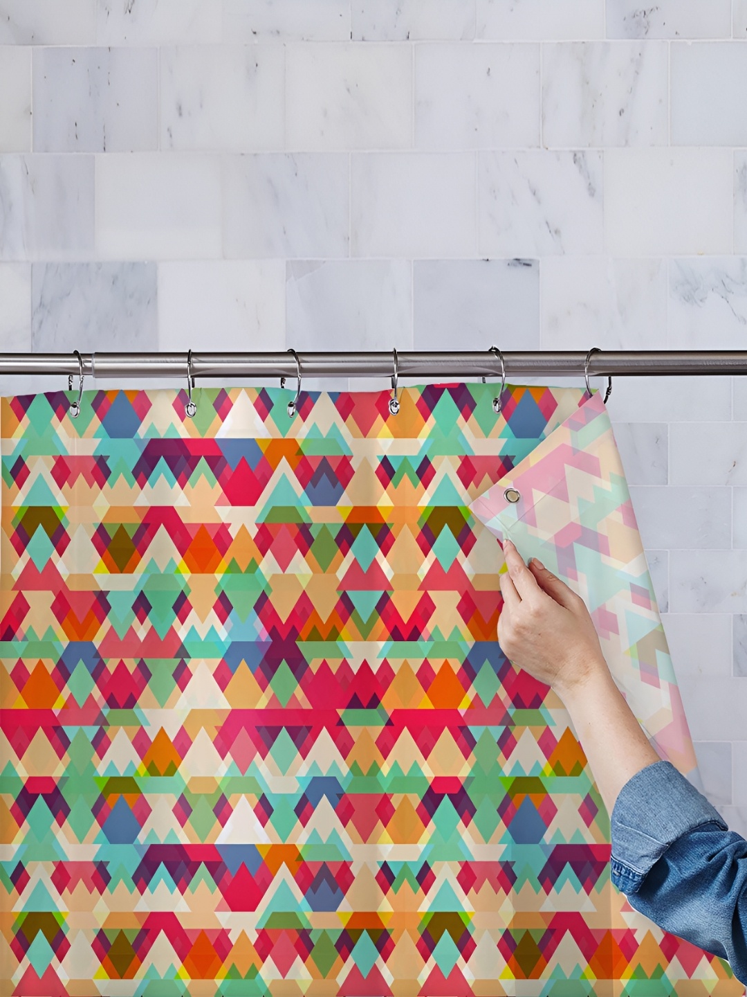 

ArtzFolio Blue & Pink Geometric Printed Waterproof Shower Curtain