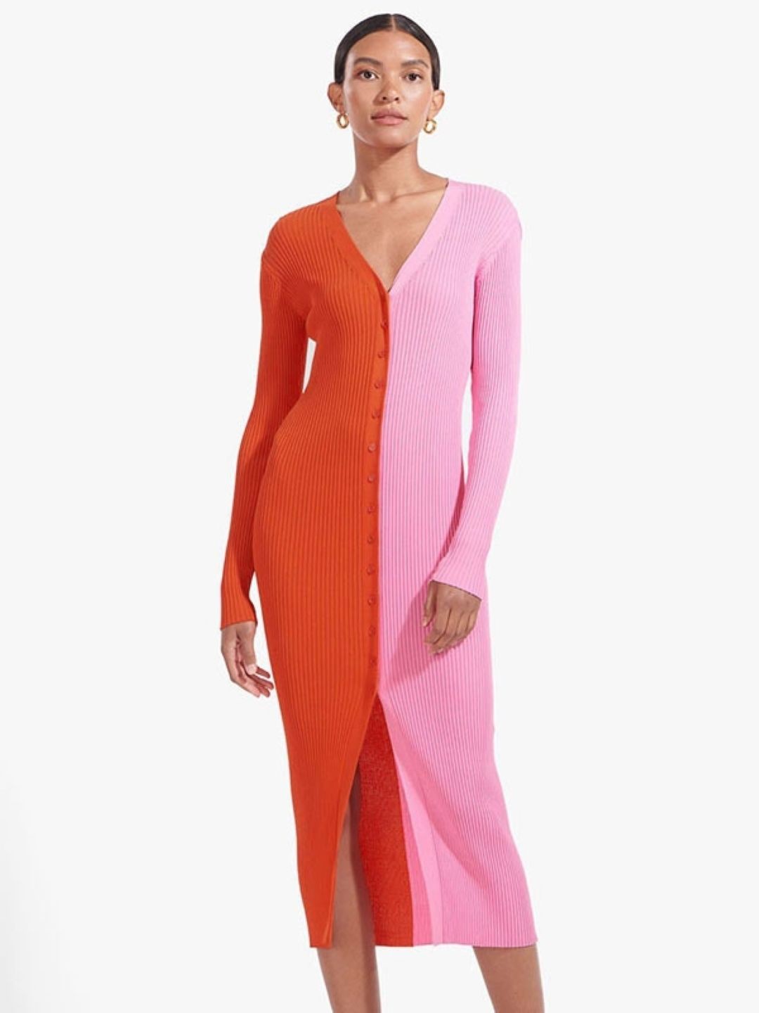 

StyleCast ColourblockedV-Neck Midi Long Sleeves Sheath Midi Dress, Pink
