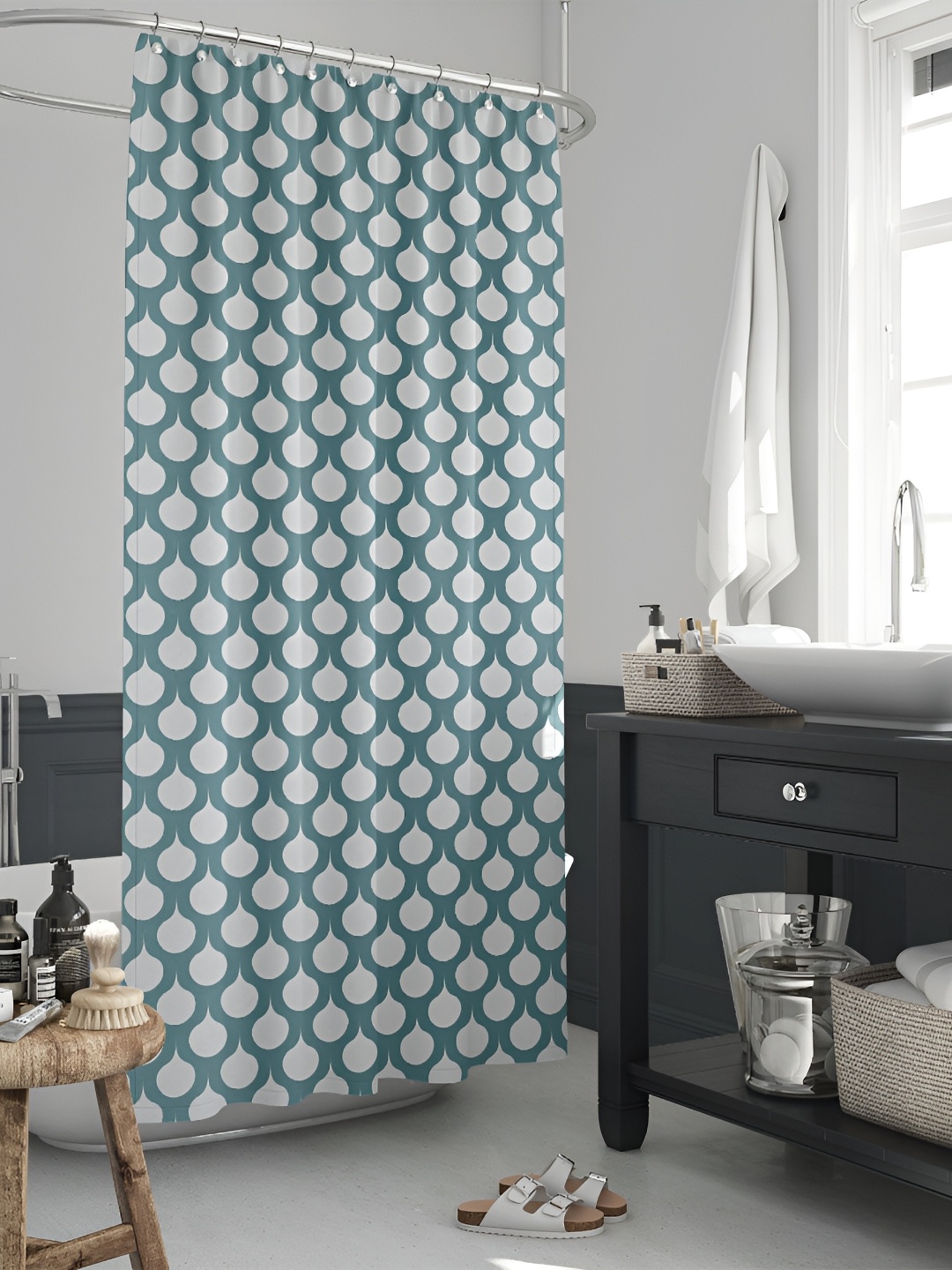 

ArtzFolio White & Green Geometric Printed Waterproof Shower Curtain