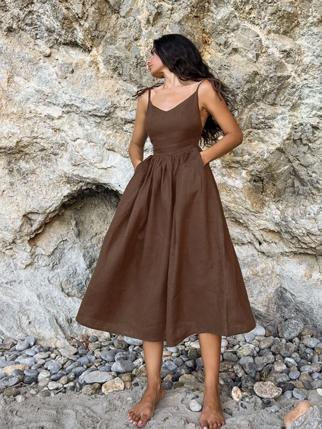 

StyleCast Women Cotton A-Line Midi Dress, Brown