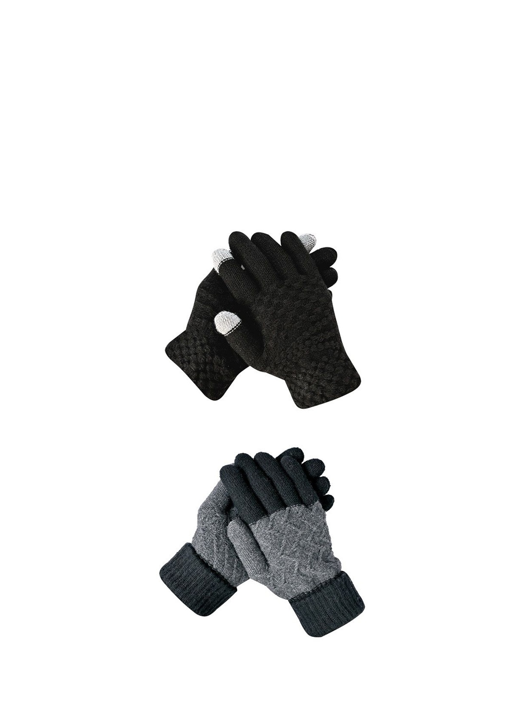 

LOOM LEGACY Men Pack of 2 Striped Acrylic Touchscreen Gloves, Black