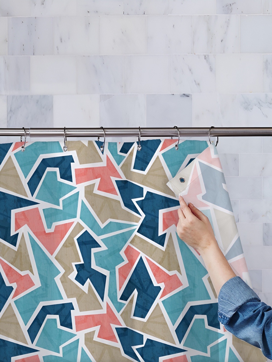 

ArtzFolio White & Blue Printed Water Proof Shower Curtain