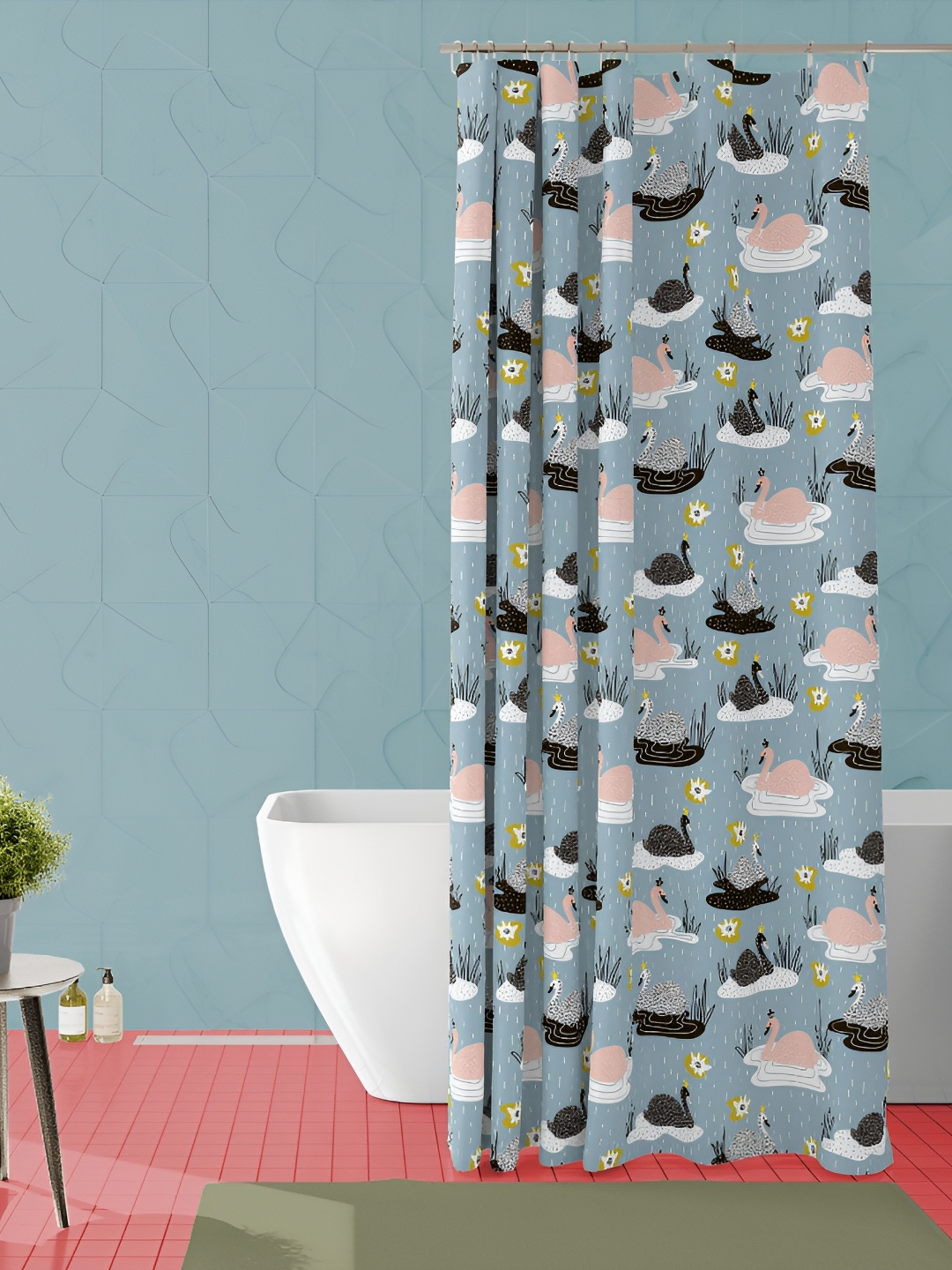 

ArtzFolio Blue & Black Printed Waterproof Shower Curtain