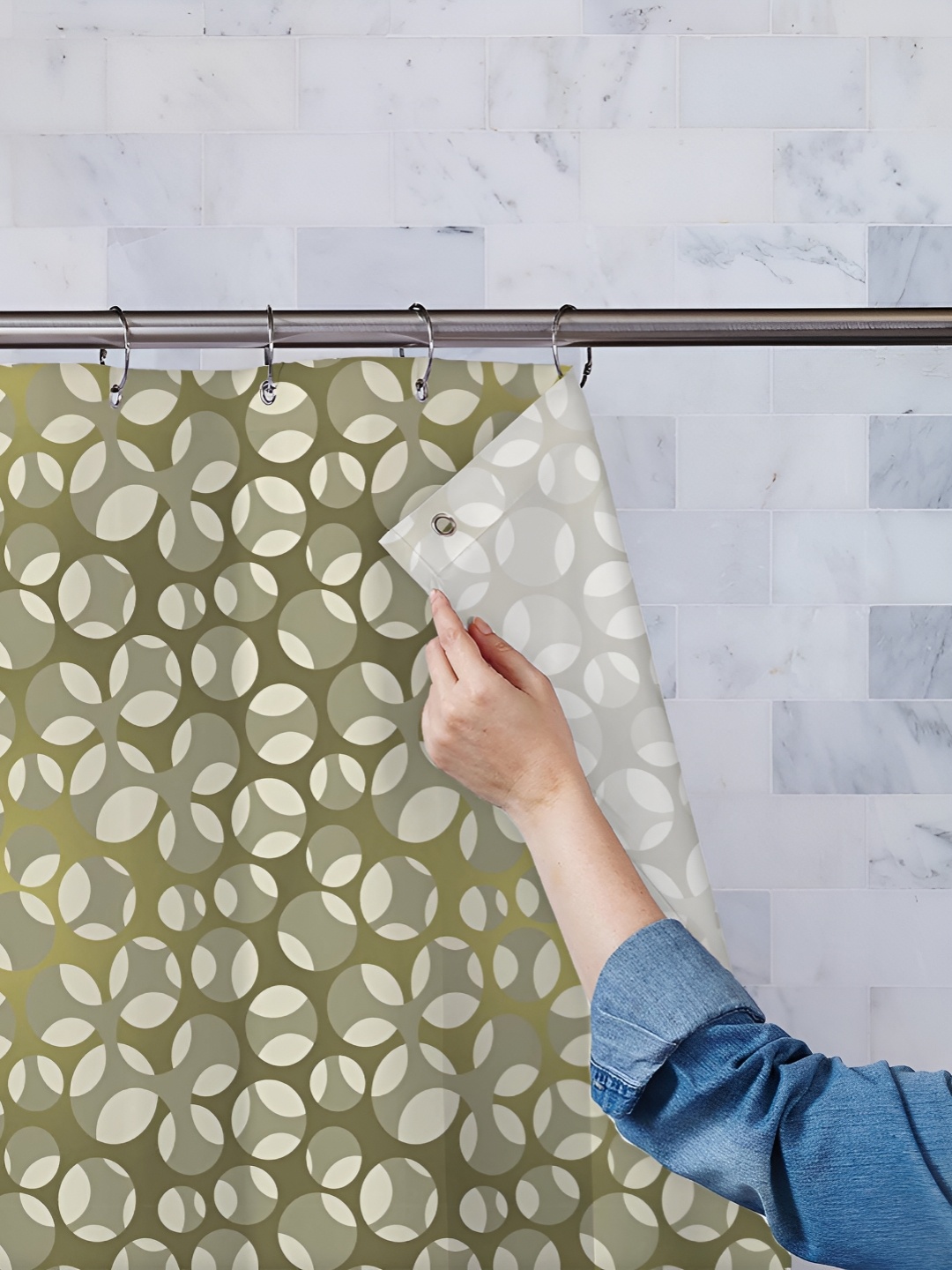 

ArtzFolio Green & Beige Printed Waterproof Shower Curtain