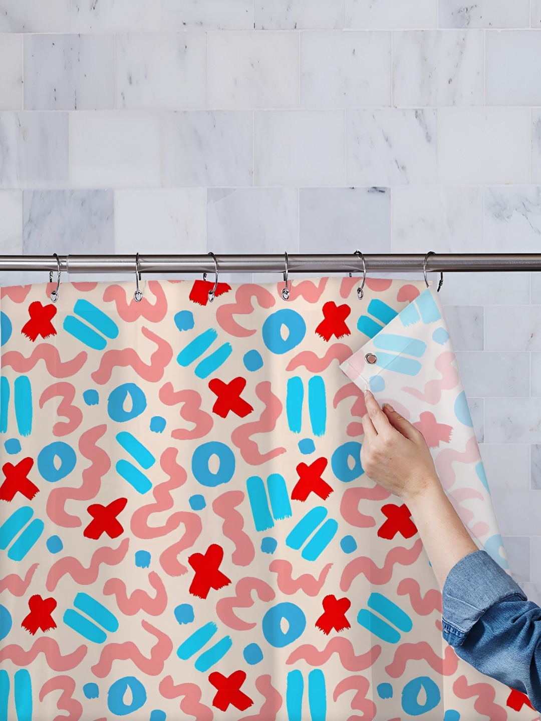 

ArtzFolio Blue & Red Printed Waterproof Shower Curtain