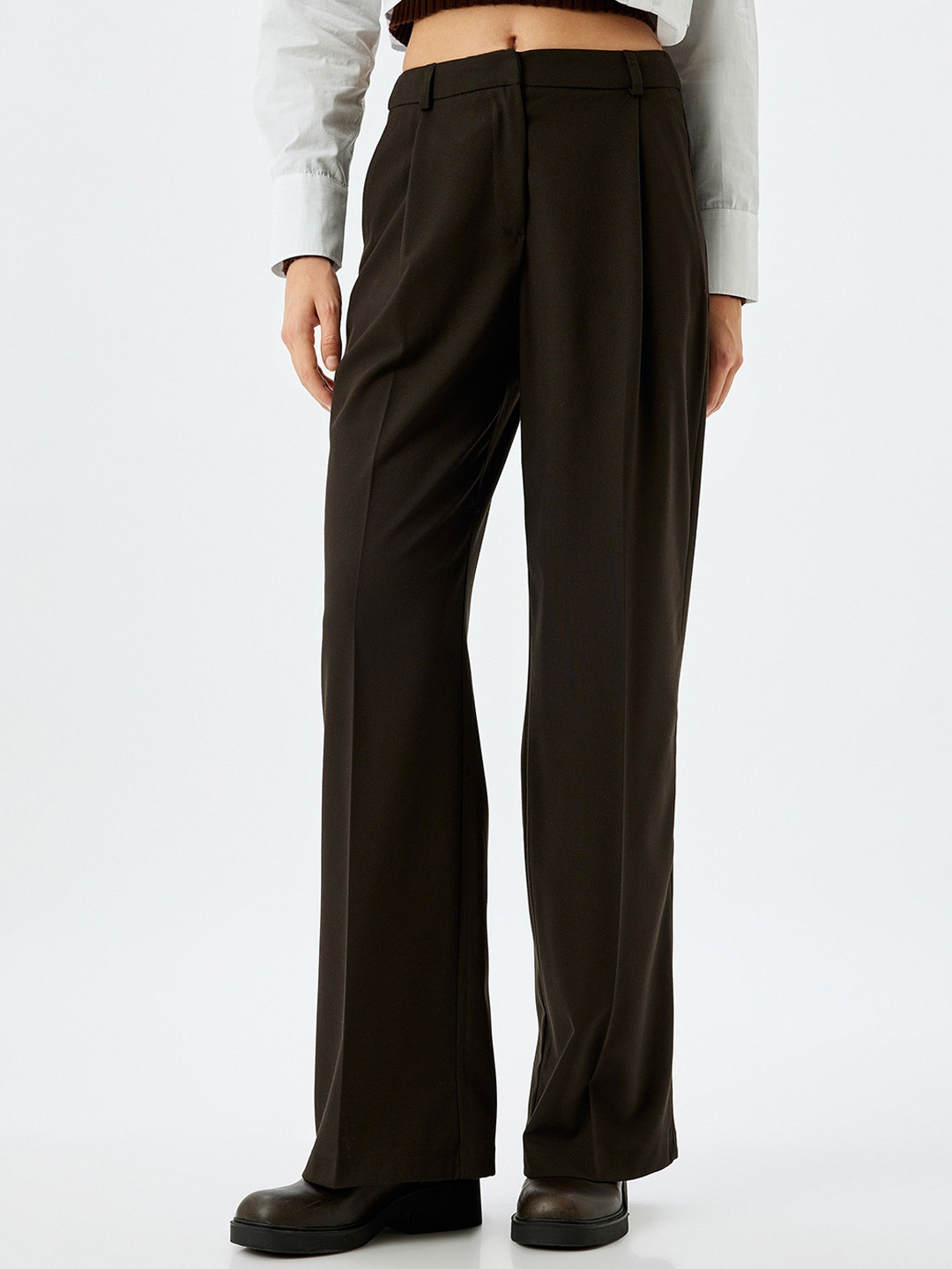 

Koton Women Mid-Rise Parallel Trousers, Brown