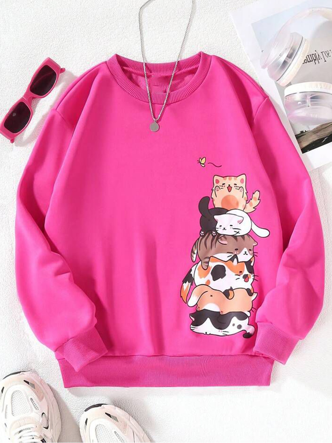 

TABADTOD Kids Printed Round Neck Long Sleeves Pullover Sweatshirt, Pink