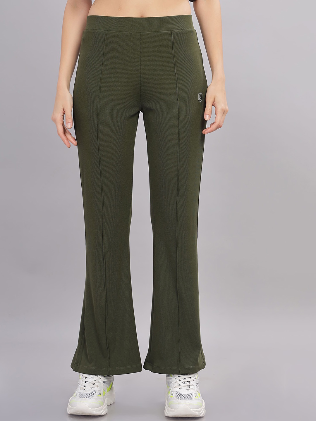 

Domin8 Women Slip-On Flared Wide Leg Trousers, Olive