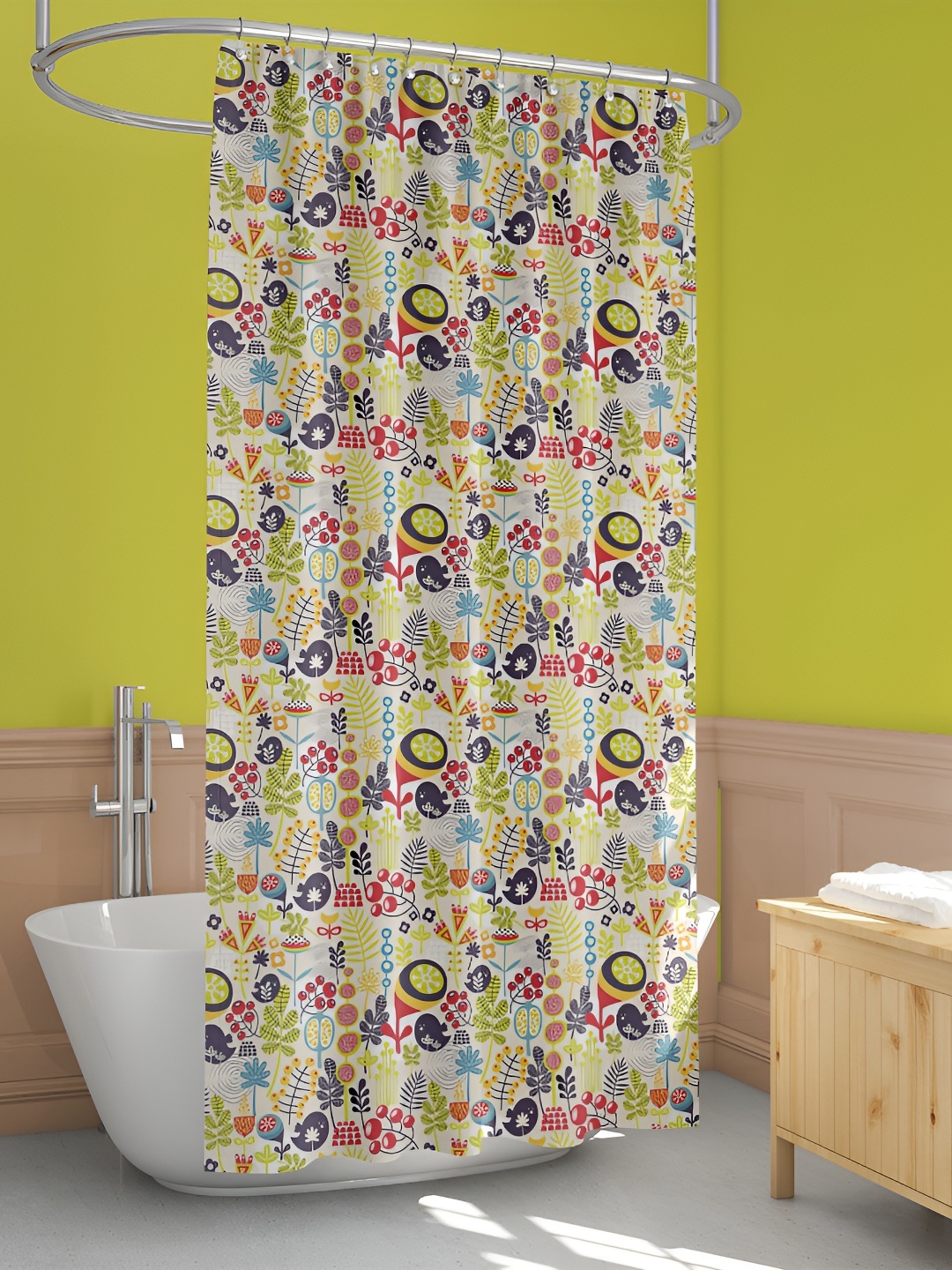 

ArtzFolio White & Green Printed Waterproof Shower Curtain