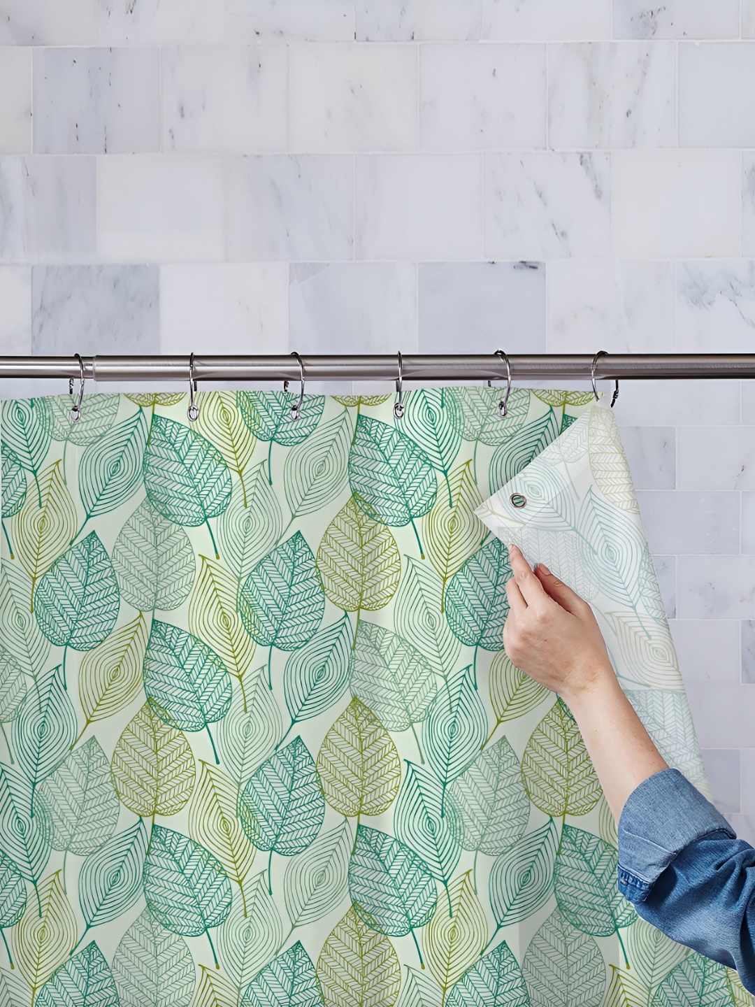 

ArtzFolio Green & Blue Floral Printed Waterproof Shower Curtain