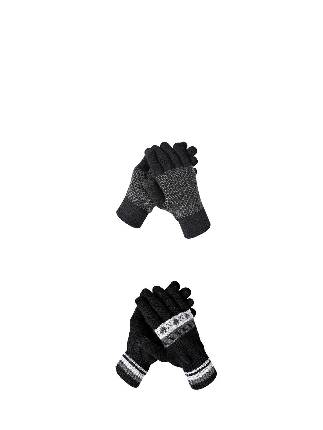 

LOOM LEGACY Men Pack of 2 Striped Winter Gloves, Black