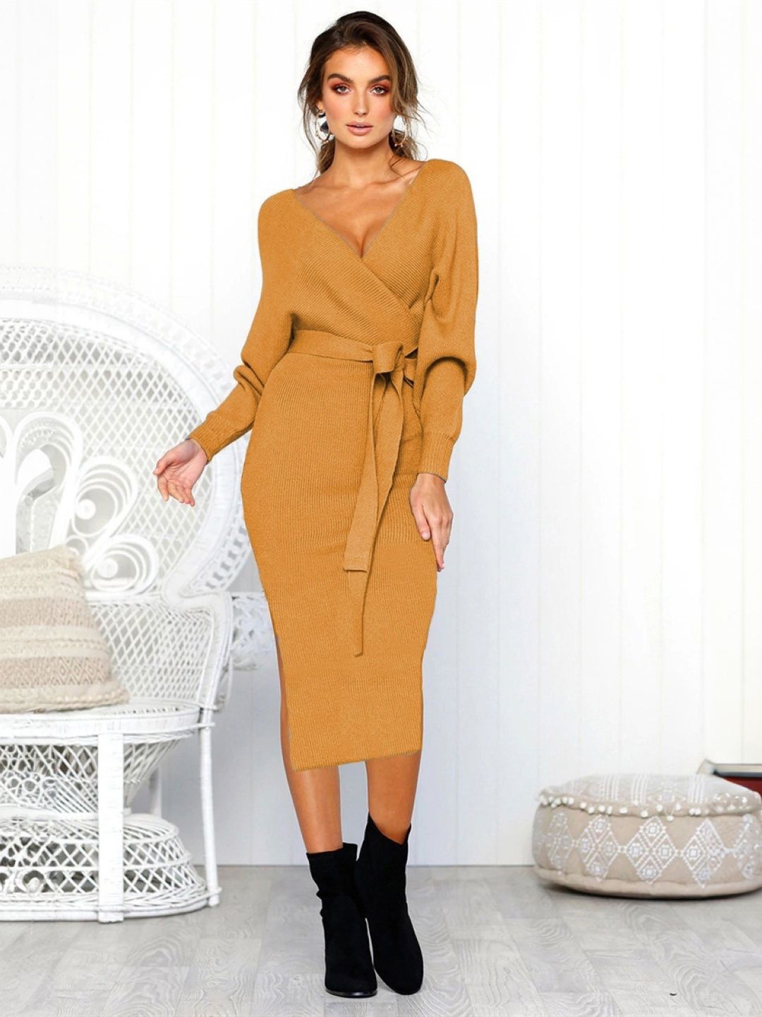 

StyleCast Women Wrap Midi Dress, Brown