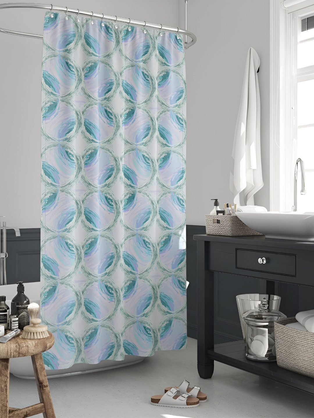 

ArtzFolio Blue & Green Printed Waterproof Shower Curtains