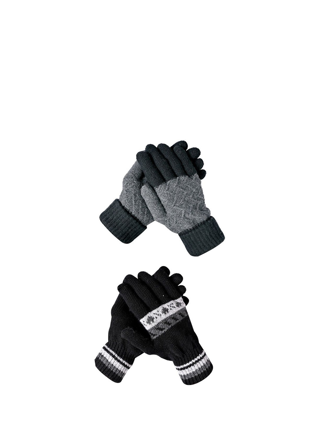 

LOOM LEGACY Pack of 2 Men Patterned Acrylic Winter Gloves, Black