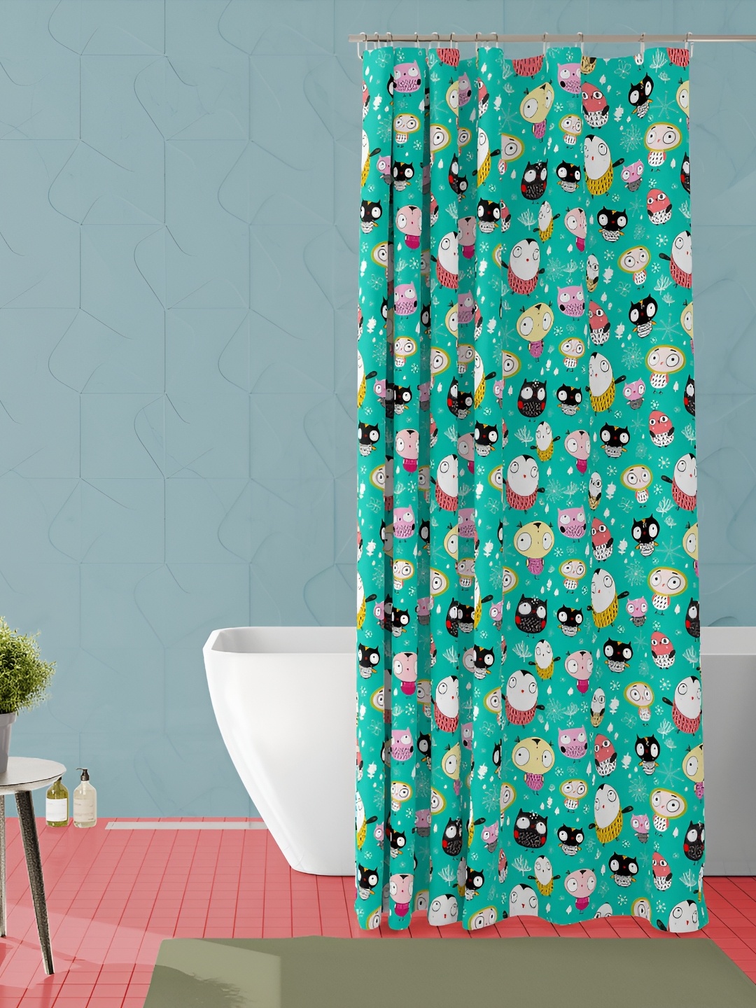 

ArtzFolio Turquoise White & Turquoise Blue Printed Waterproof Shower Curtain