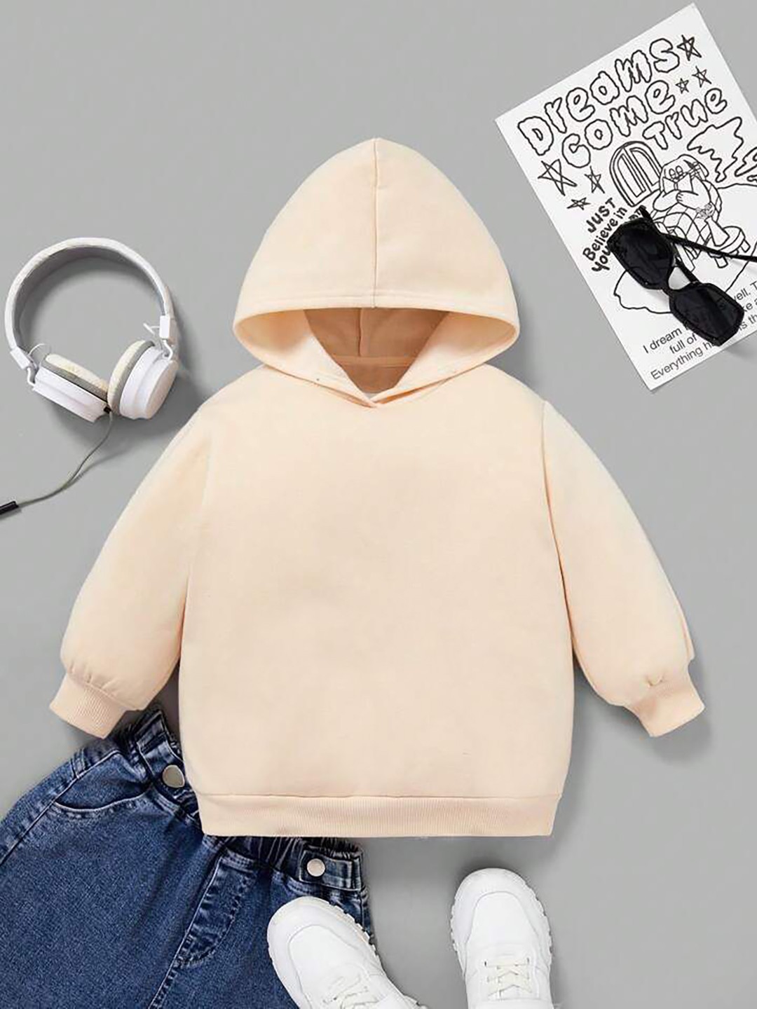 

TABADTOD Kids - Unisex Long Sleeves Hooded Sweatshirt, Beige