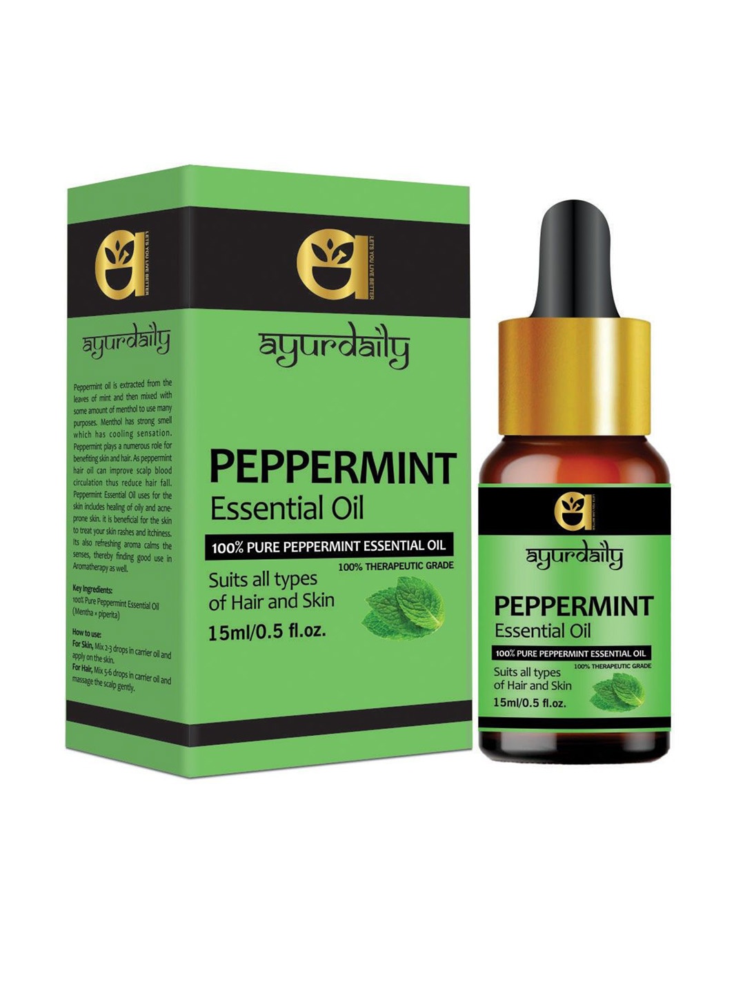 

Ayurdaily Pure Peppermint Essential Oil- 15 ml, Green