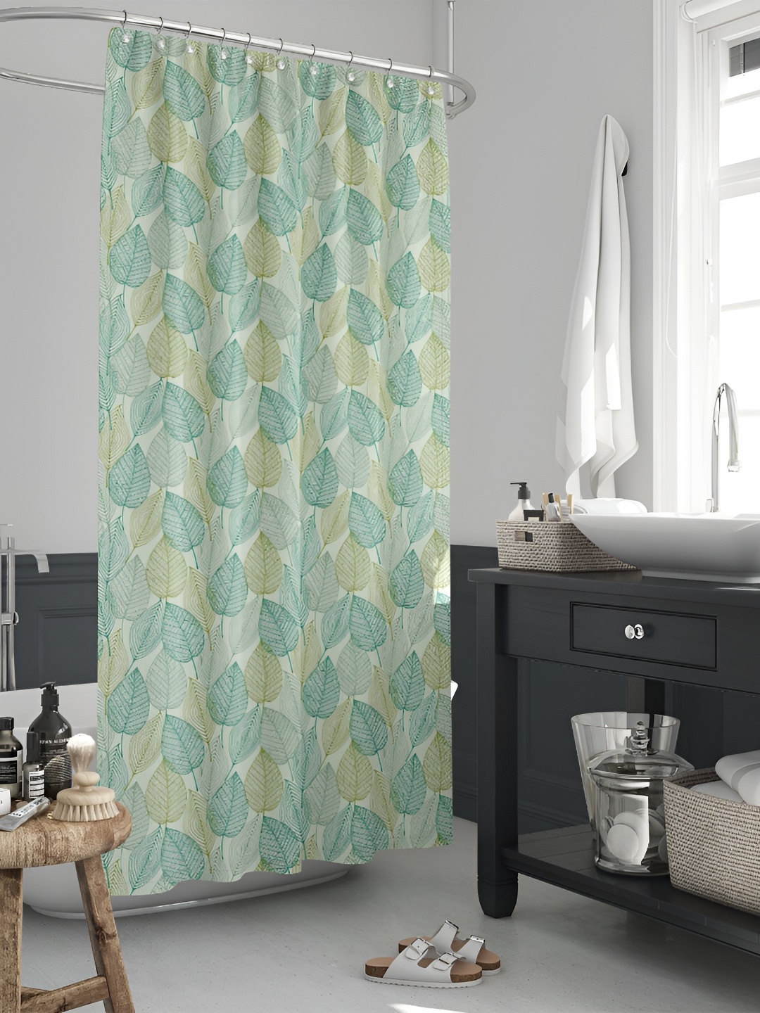 

ArtzFolio Green & Off white Printed Waterproof Shower Curtain