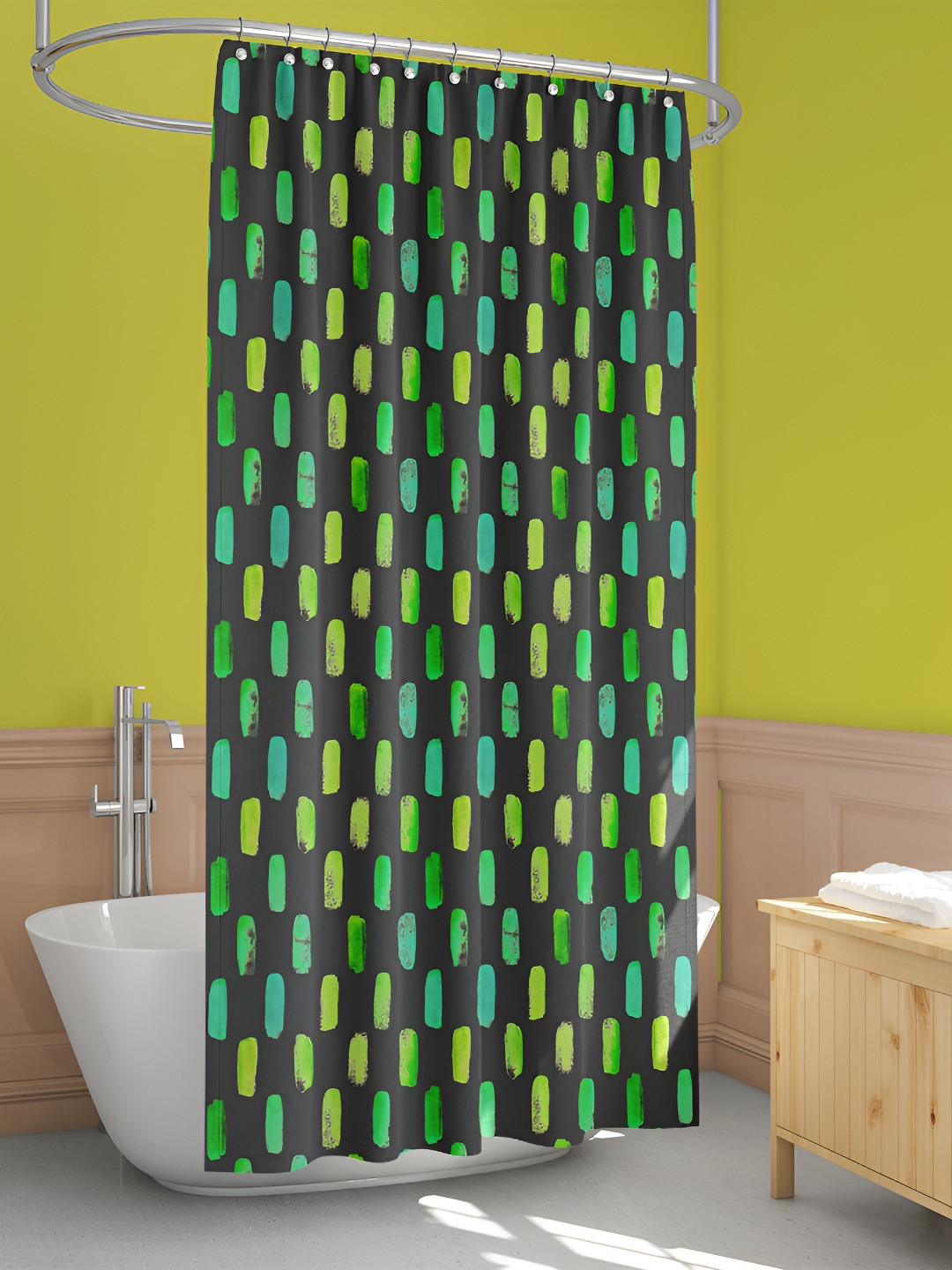

ArtzFolio Green & Yellow Printed Waterproof Shower Curtain