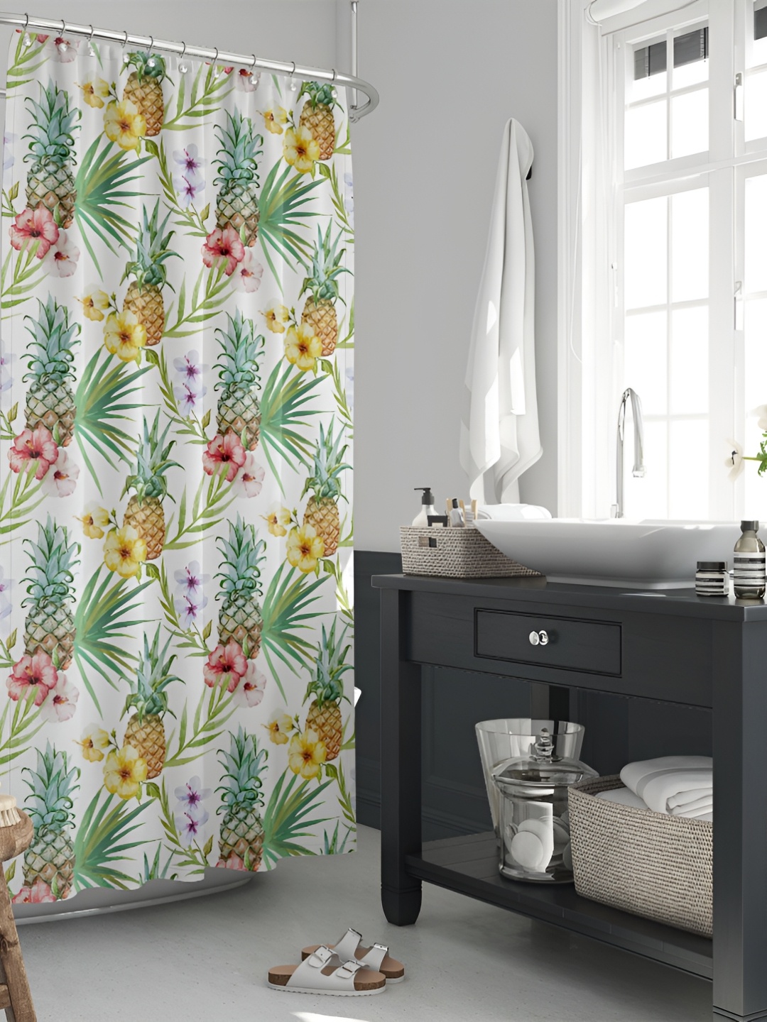 

ArtzFolio White & Yellow Printed Waterproof Shower Curtain