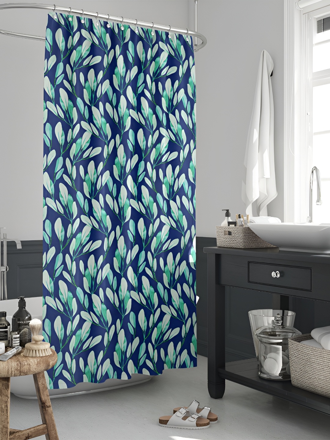 

ArtzFolio Blue & Green Tropical Printed Waterproof Shower Curtain