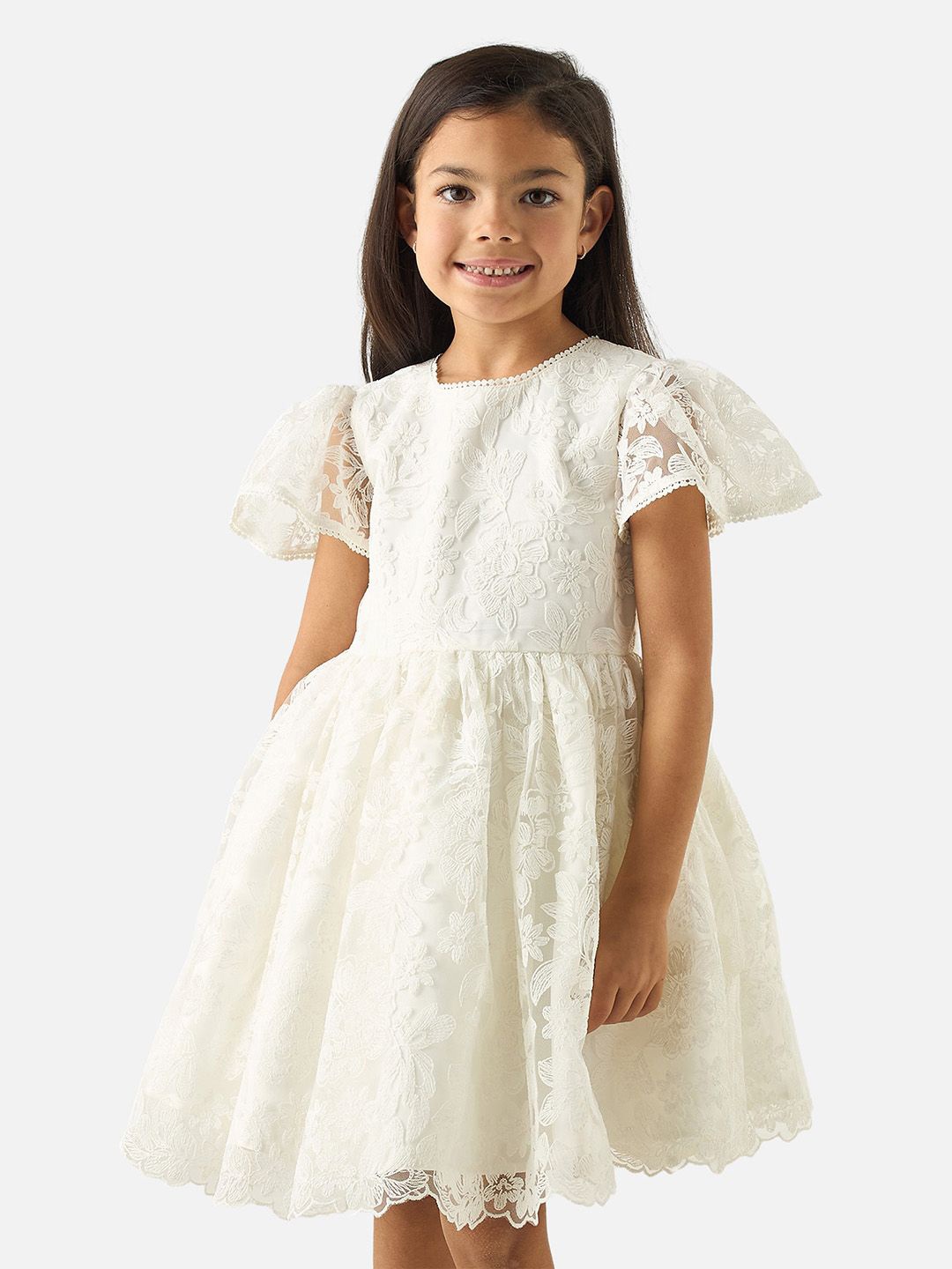 

Juniors by Babyshop Girls Cotton Self Design Fit & Flare Dress, White