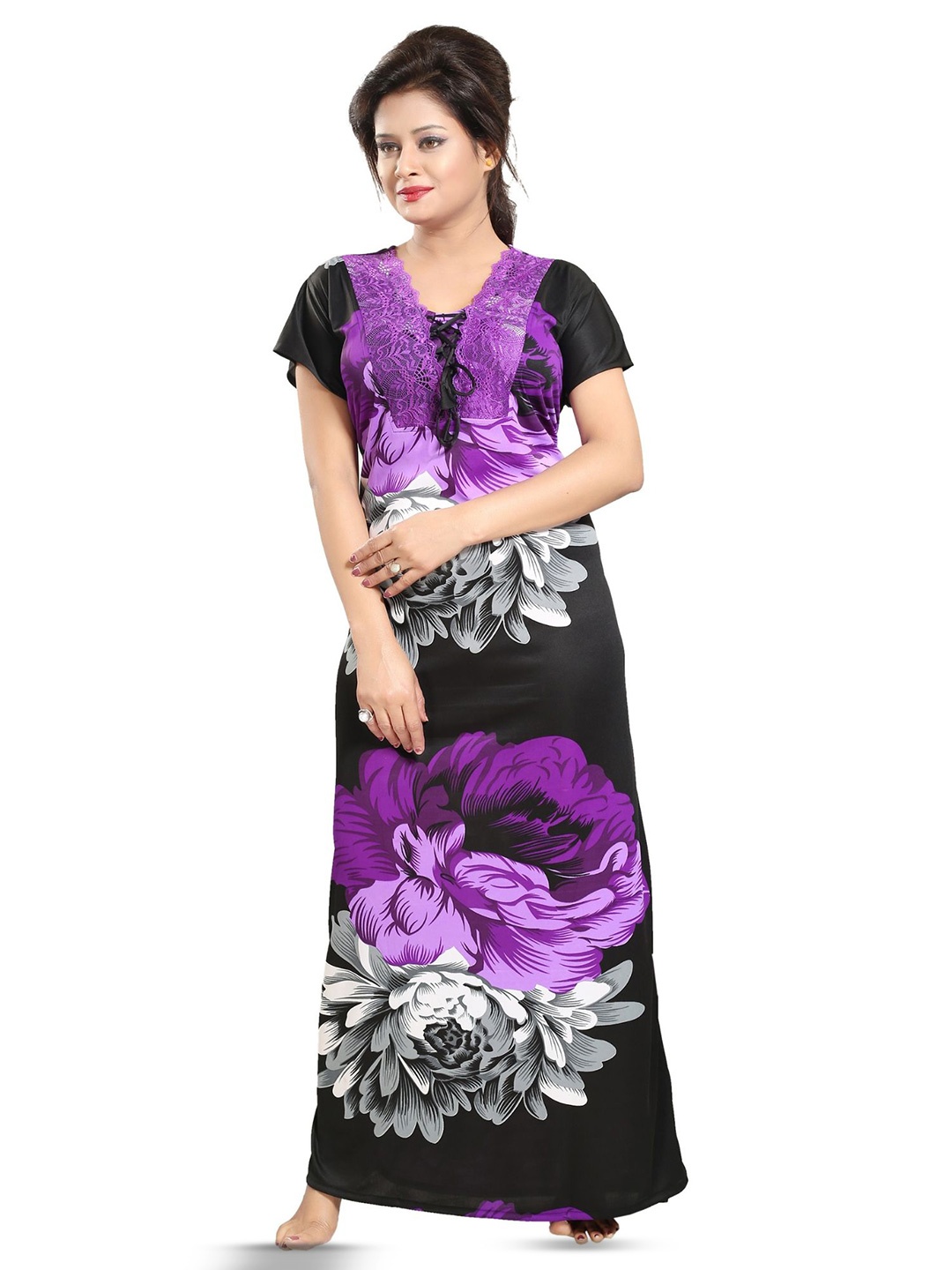 

Noty Women Printed Maxi Nightdress, Purple