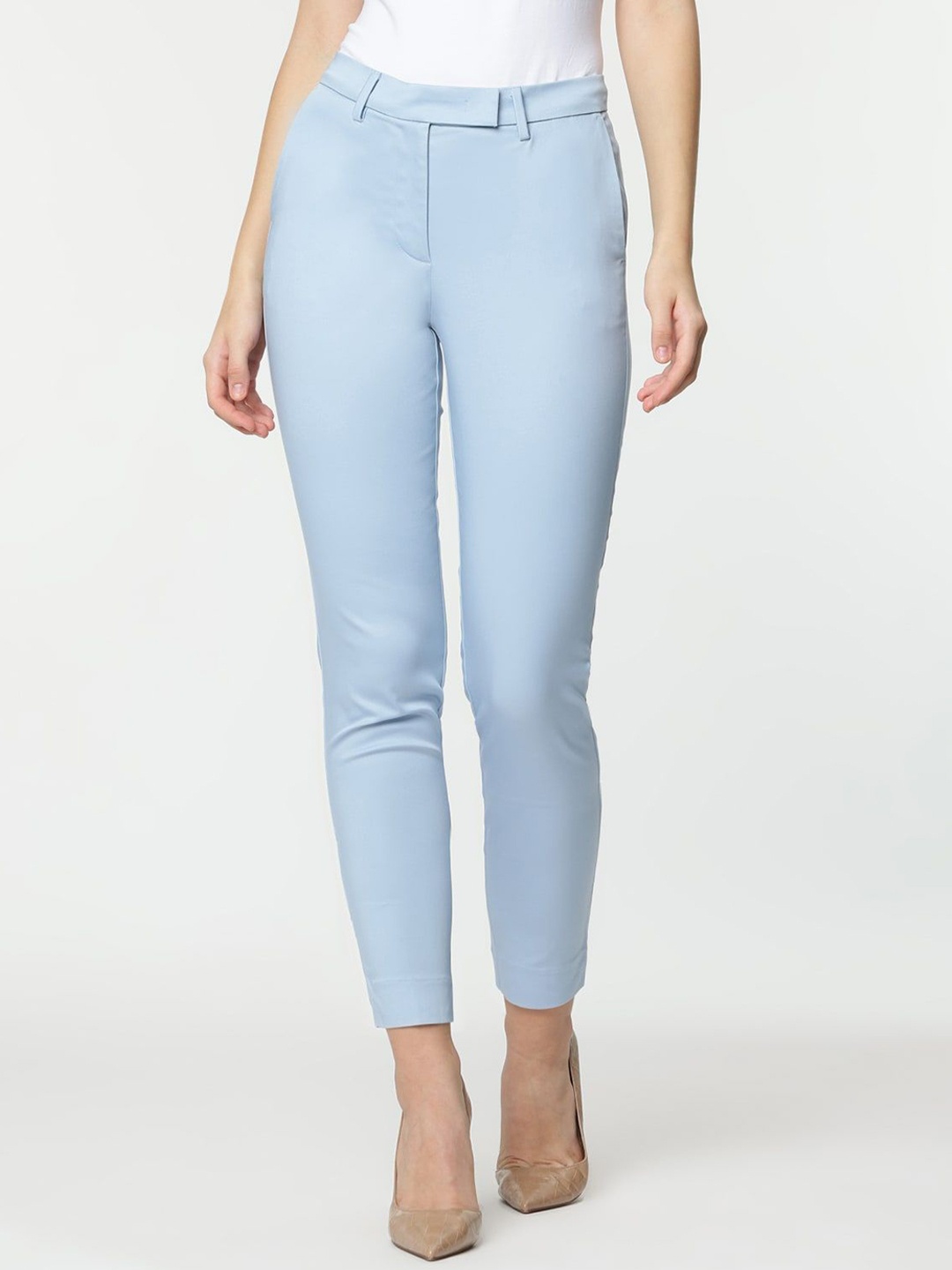 

Marks & Spencer Women Slim Fit High-Rise Trousers, Blue