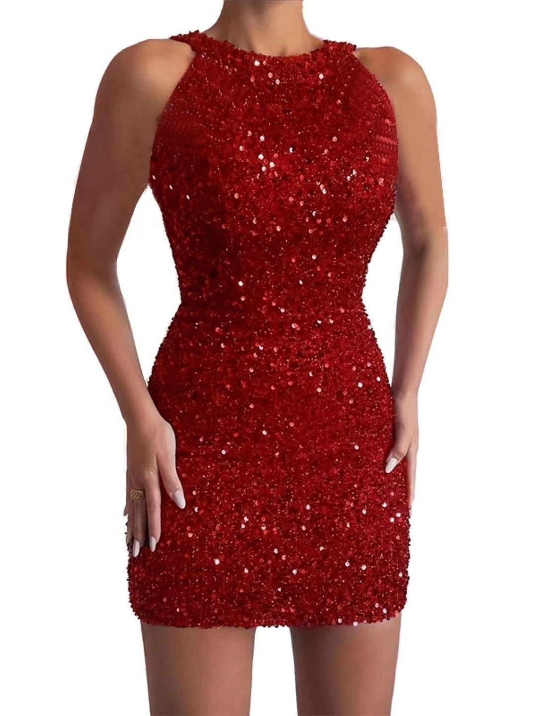 

StyleCast Sequin Embellished Sleeveless Bodycon Mini Dress, Red