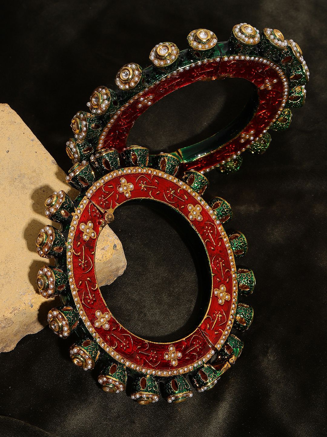 

Ruby Raang Set Of 2 Gold-Plated Beaded Bangles