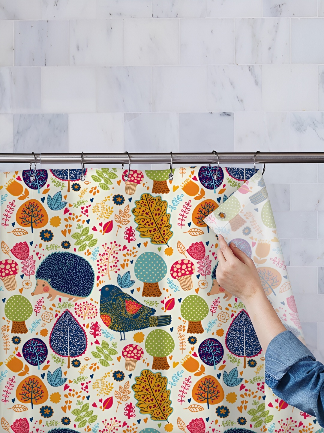 

ArtzFolio White & Blue Printed Waterproof Shower Curtain