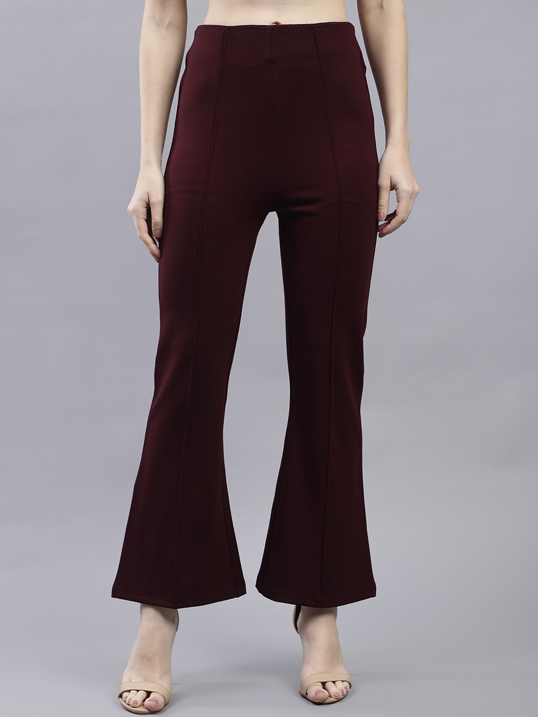 

SAFFE Women Original Flared Mid-Rise Slip On Trousers, Red