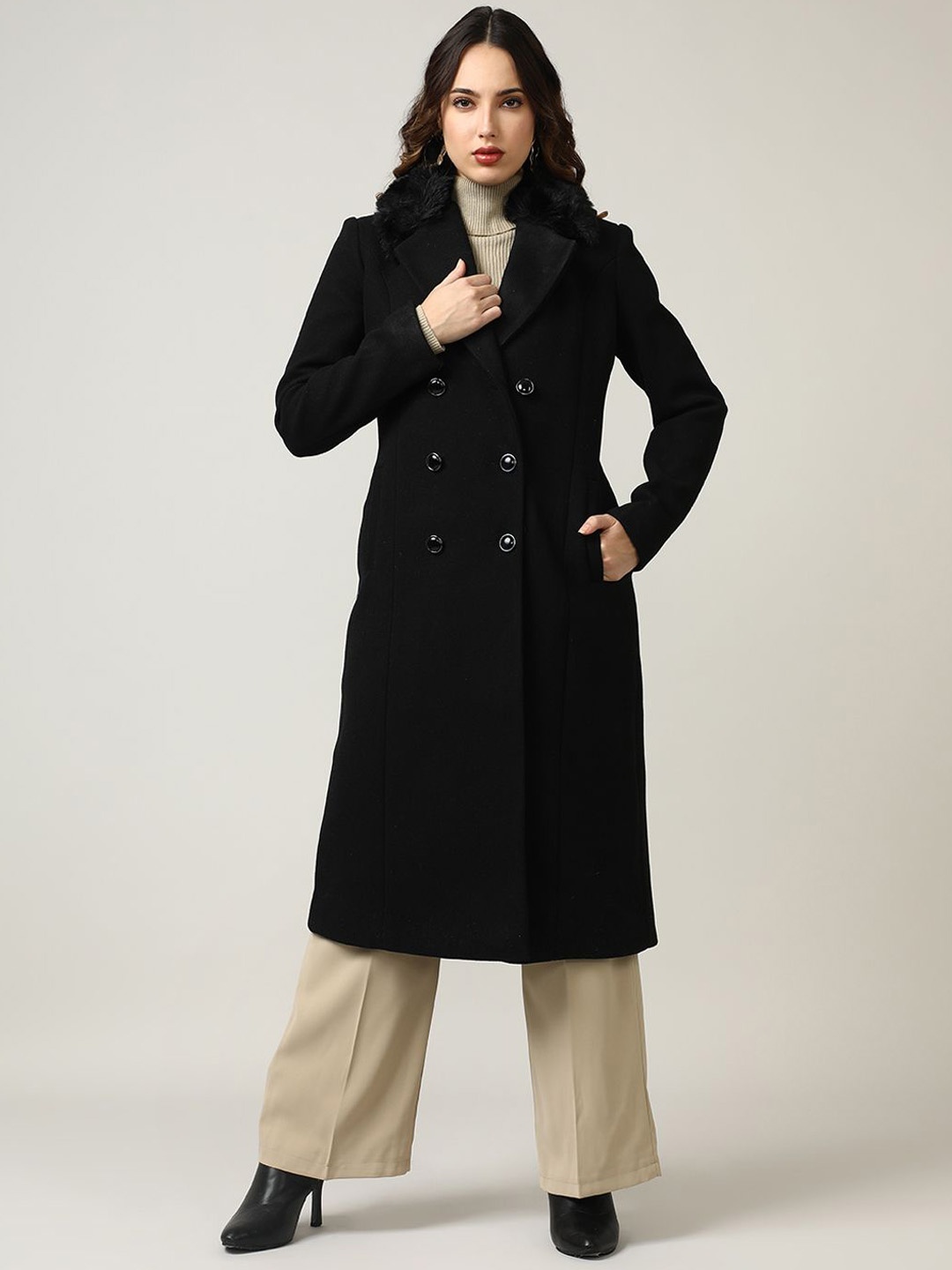 

Fort Collins Women Woolen Trench Coat, Black