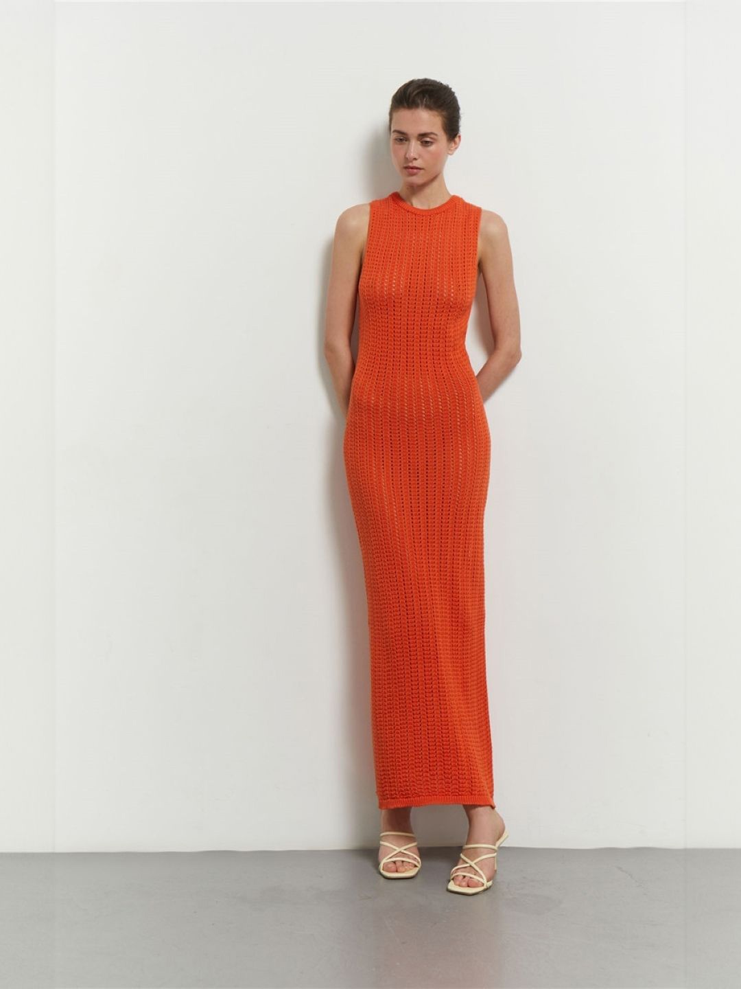

HERE&NOW Women Self Design Bodycon Maxi Dress, Orange