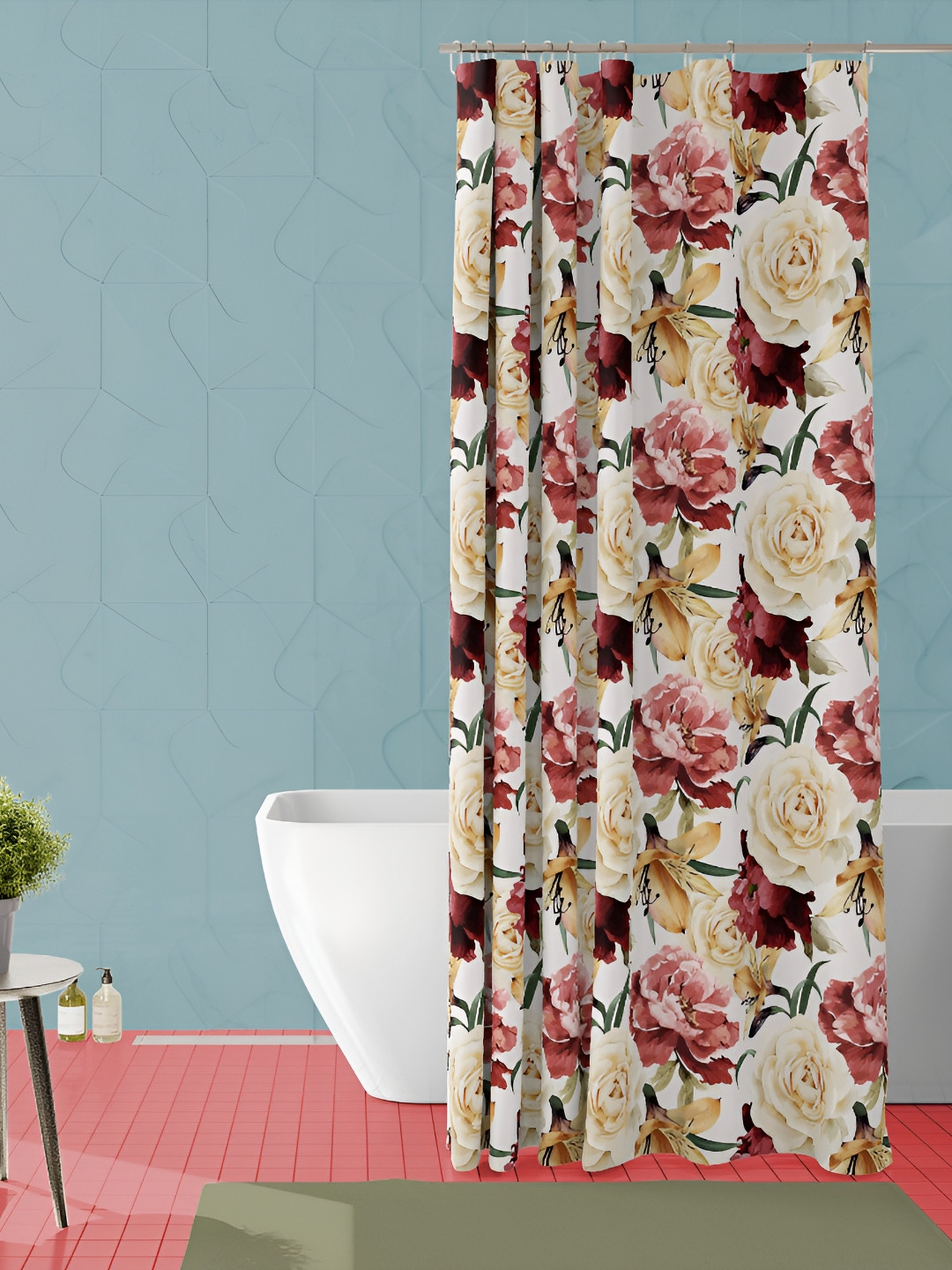

ArtzFolio White & Pink Printed Waterproof Shower Curtain