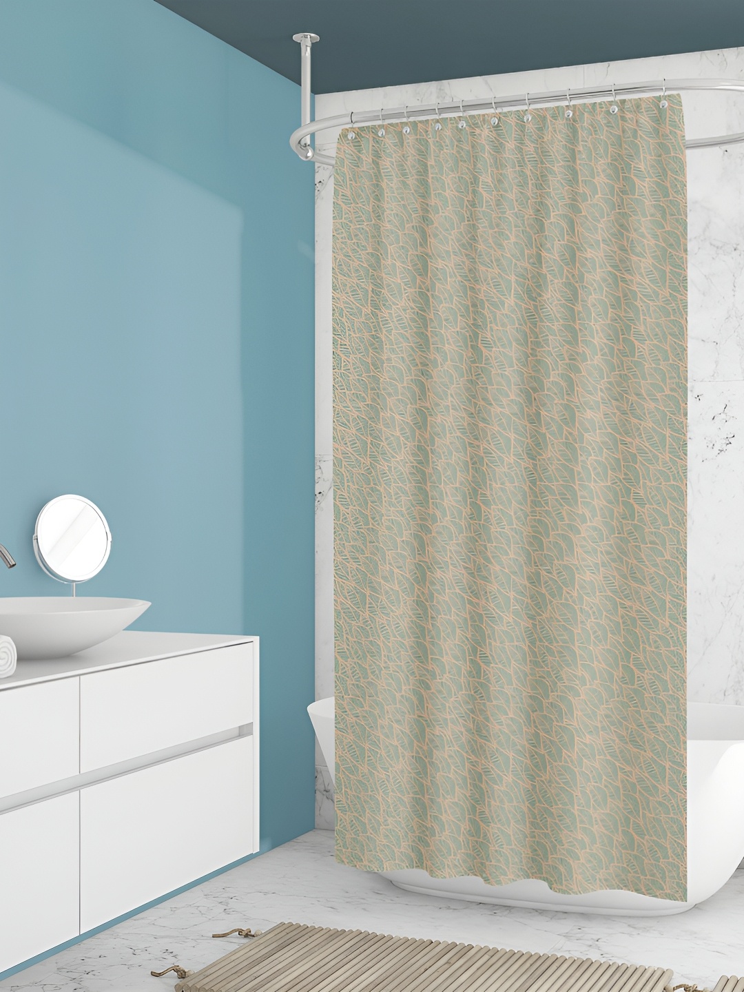 

ArtzFolio Peach & Green Printed Waterproof Shower Curtains