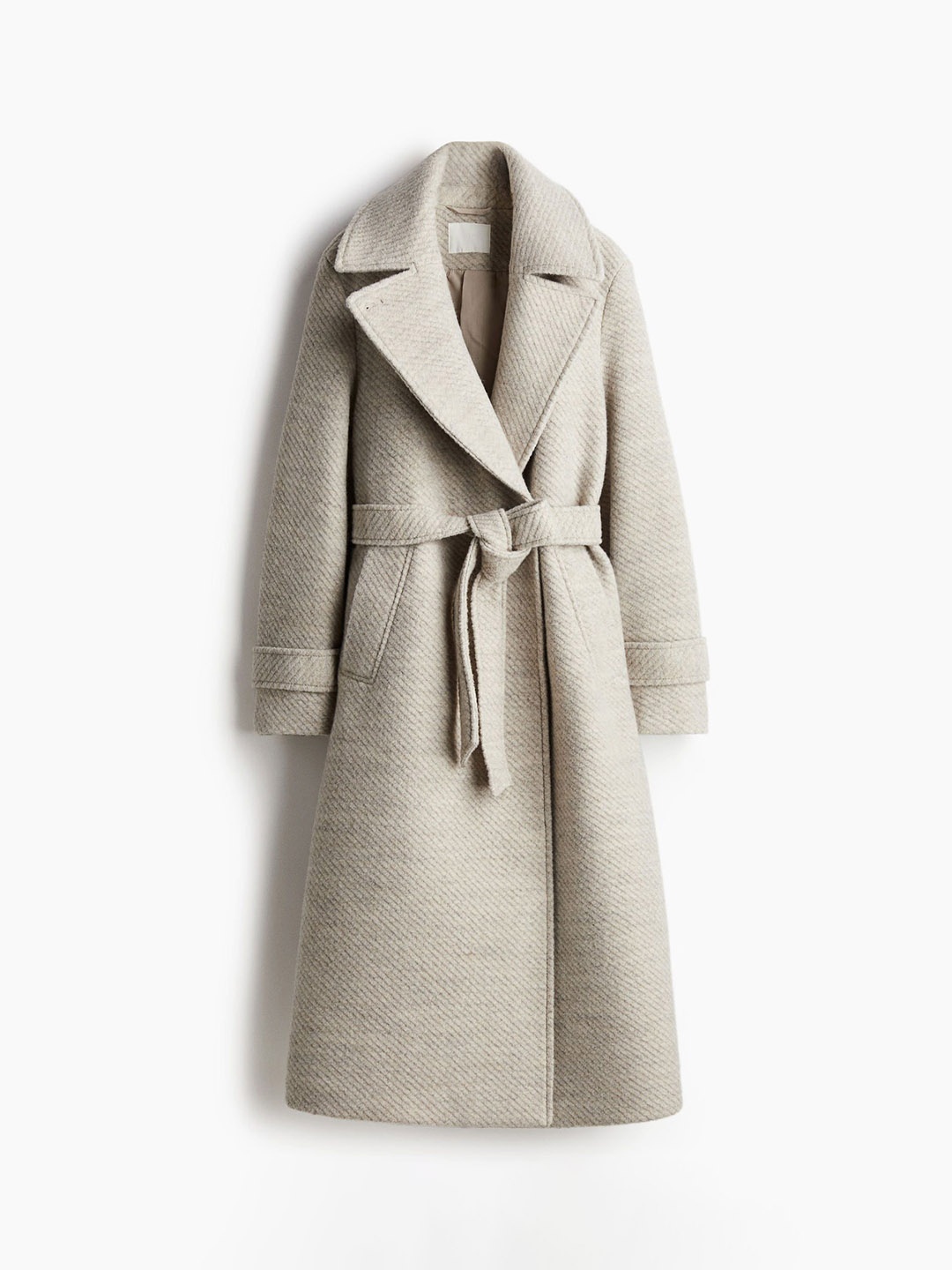 

H&M Tie Belt Twill Coat, Beige