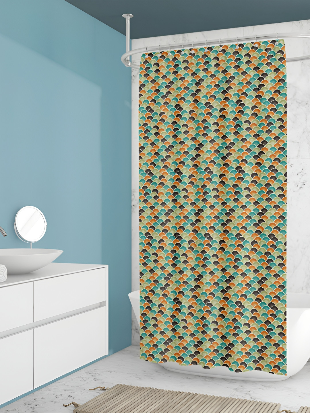 

ArtzFolio Blue & Green Geometric Printed Waterproof Shower Curtain