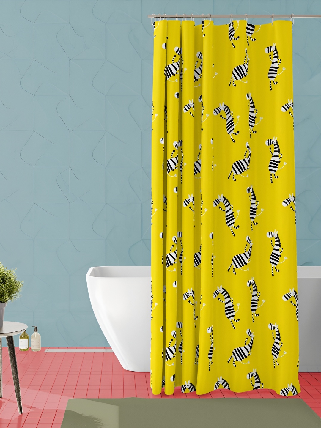 

ArtzFolio Yellow & White Printed Waterproof Shower Curtain