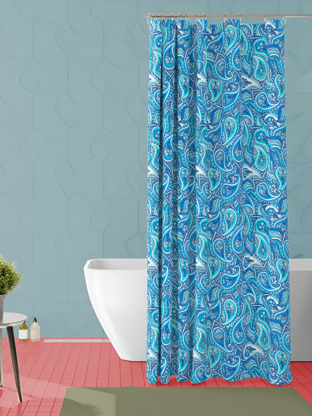 

ArtzFolio Turquoise Blue & White Ethnic Motifs Printed Waterproof Shower Curtain