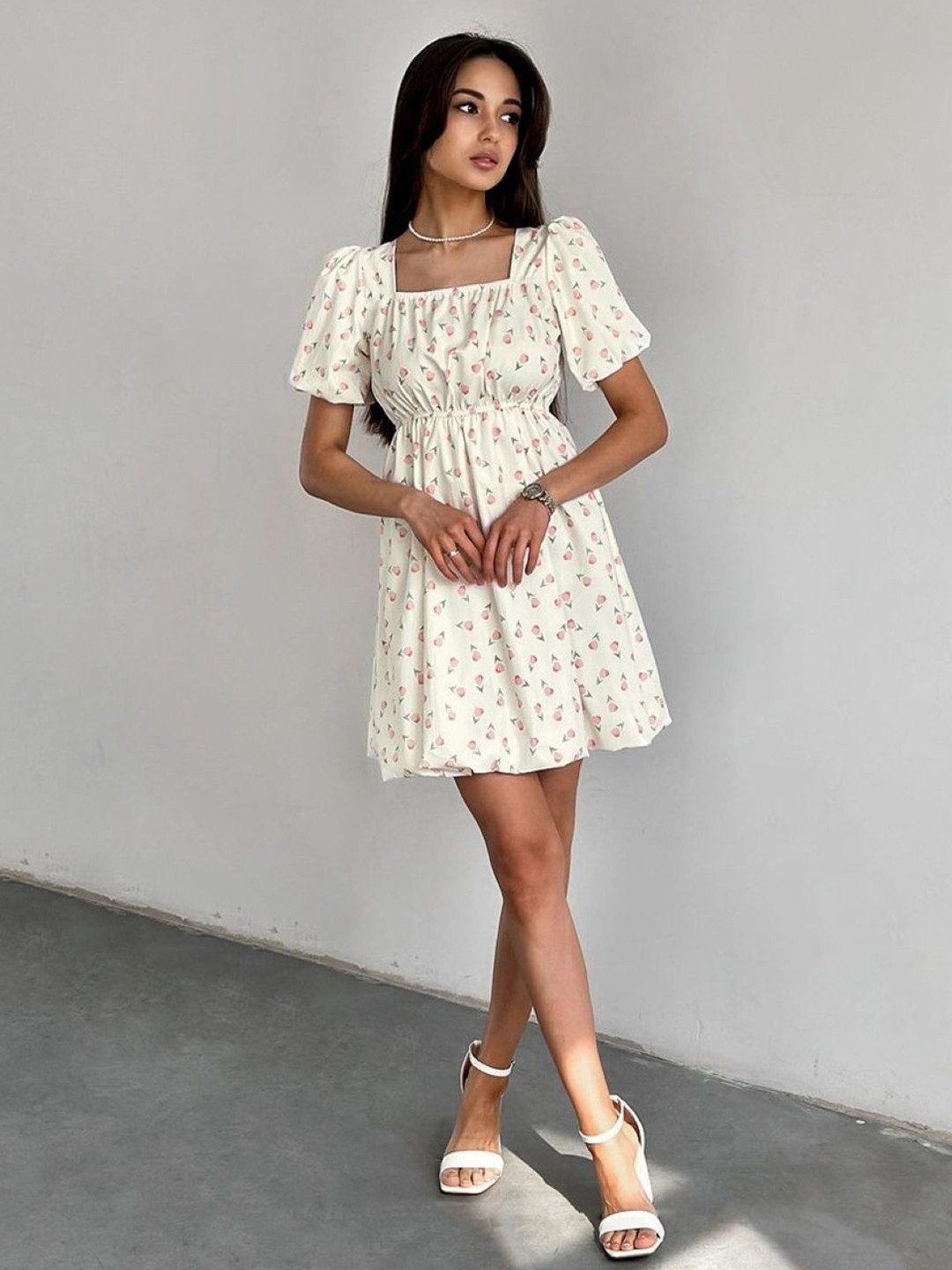 

StyleCast Floral Printed Puff Sleeve Fit & Flare Dress, White