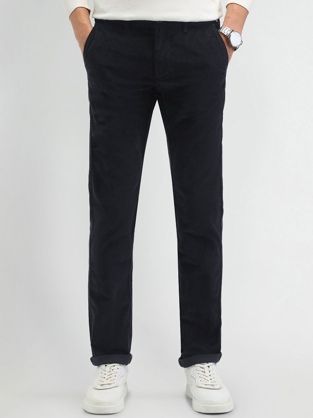 

Arrow Sport Men Urban Corduroy Mid-Rise Slim Fit Chinos Trousers, Black