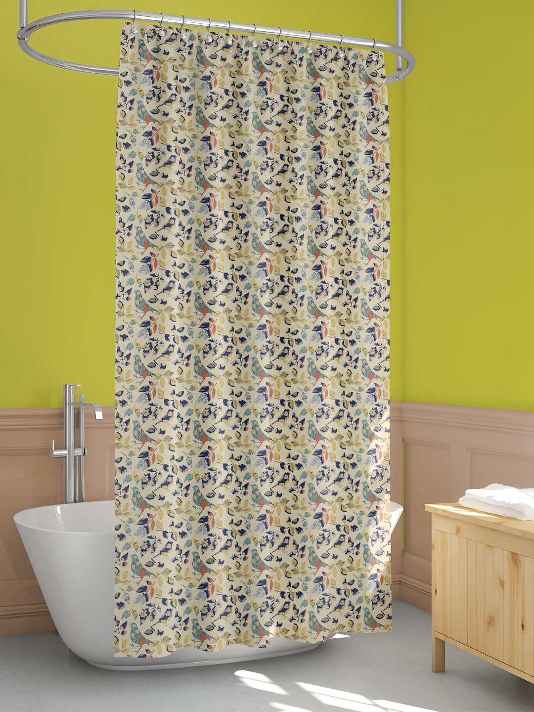 

ArtzFolio Beige & Blue Printed Water Proof Shower Curtain