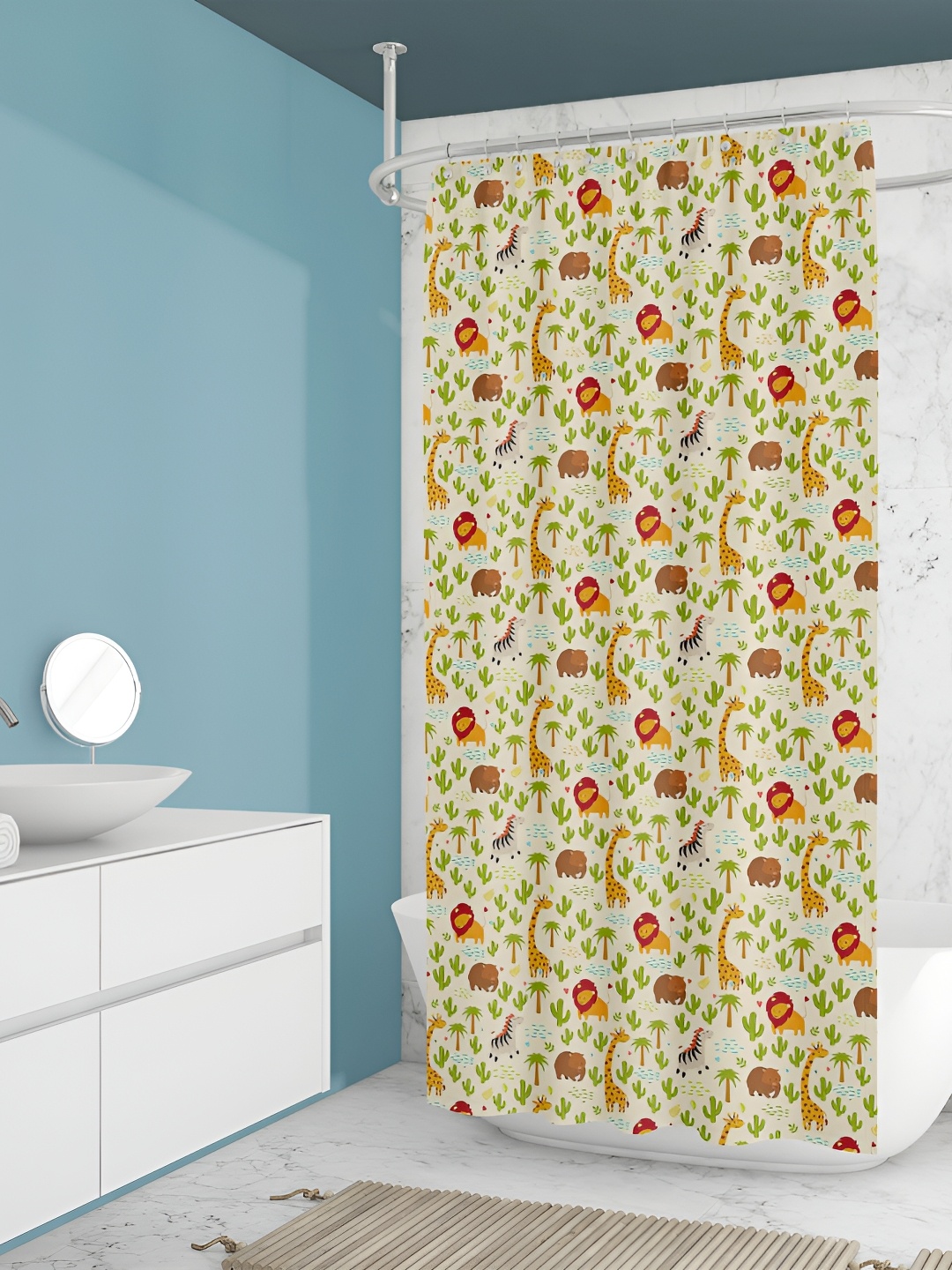 

ArtzFolio Yellow & Green Printed Waterproof Shower Curtain