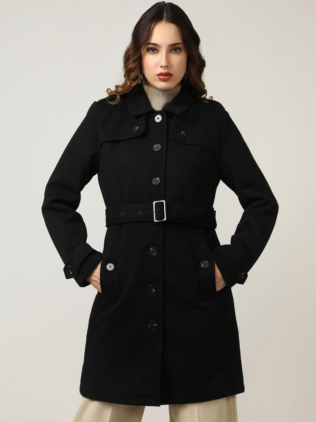 

Fort Collins Women Woolen Trench Coat, Black
