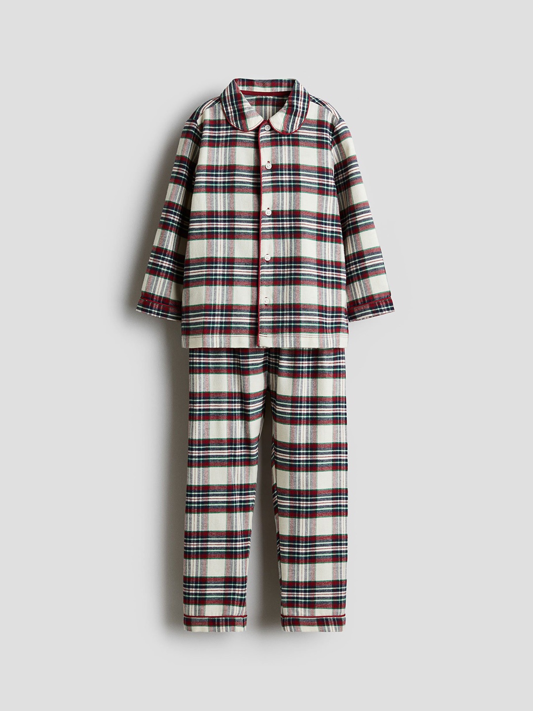 

H&M Girls Checked Pure Cotton Twill Night Suit, Cream