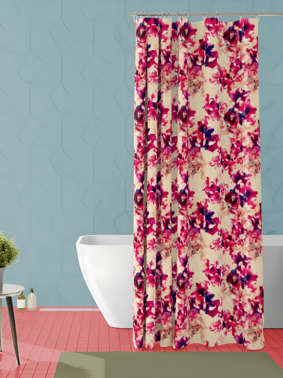 

ArtzFolio Beige and Pink Floral Printed Waterproof Shower Curtain